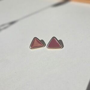 Vintage Triangle Stud Earrings Womens Burgundy Gold Enamel Geometric